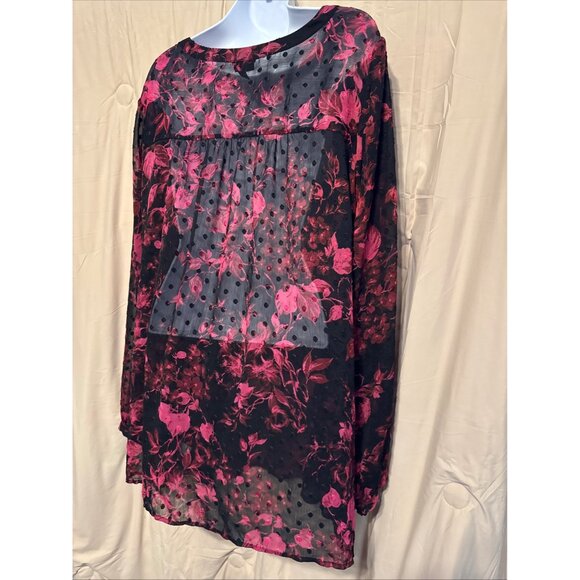 TORRID Black Chiffon Pink Floral Clip Dot Resort Button Front Blouse Top Size 4X - Picture 4 of 5